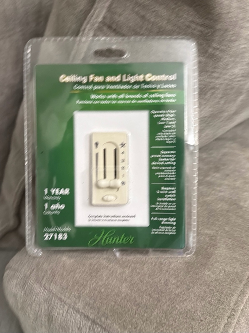 Hunter Ceiling Fan & Light Control Switch 4 Speeds Dimming Easy In 3 Wire 27183